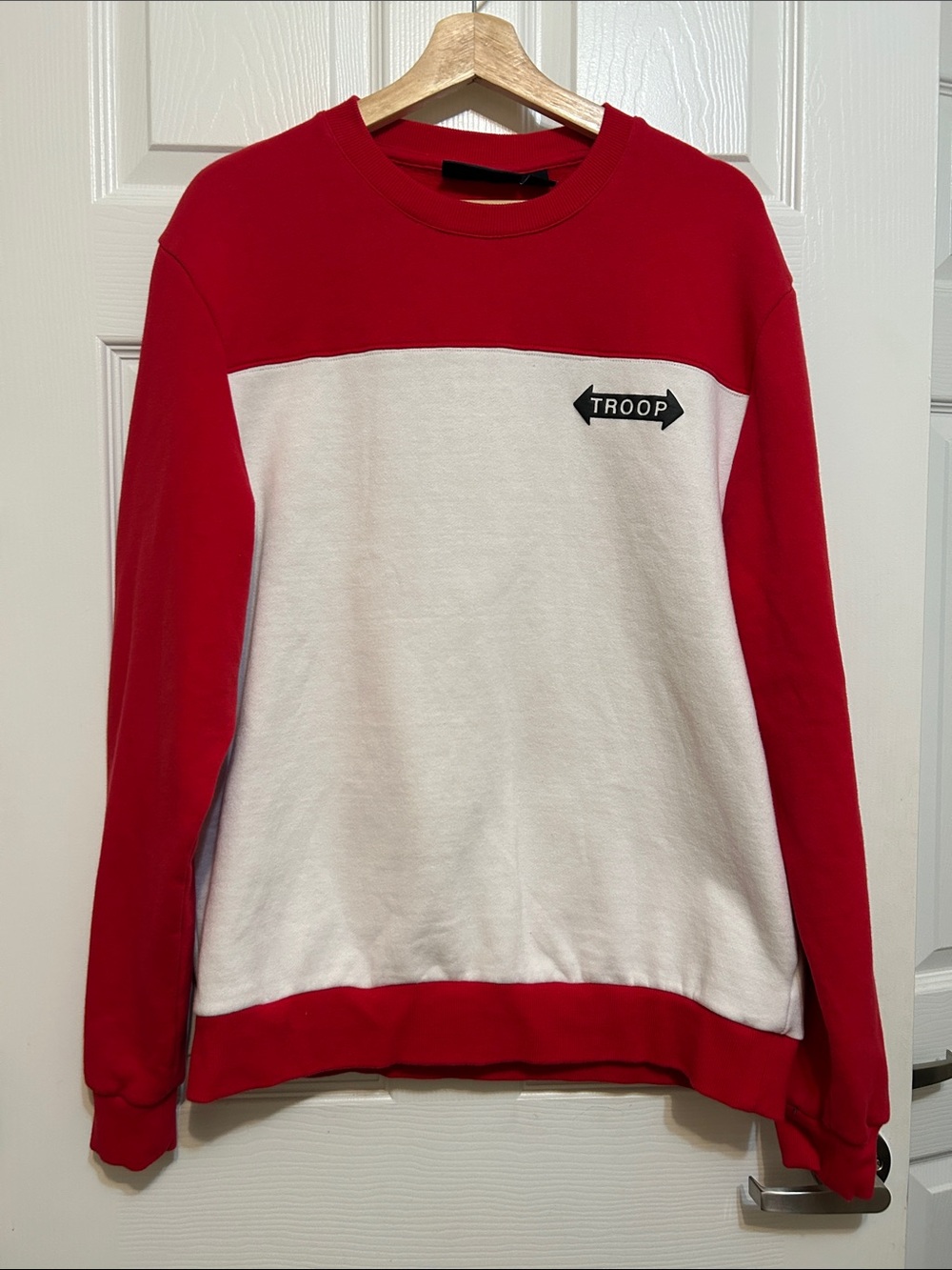 Vintage Troop Men’s Red & White Colorblock Crewneck Sweater